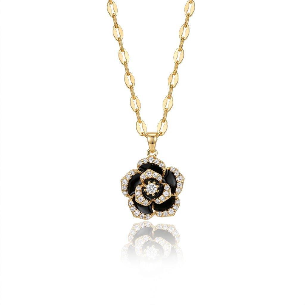 Women's Camellia Rose Titanium Steel Necklace - Sweet Korean & Japanese Style Clavicle Chain.