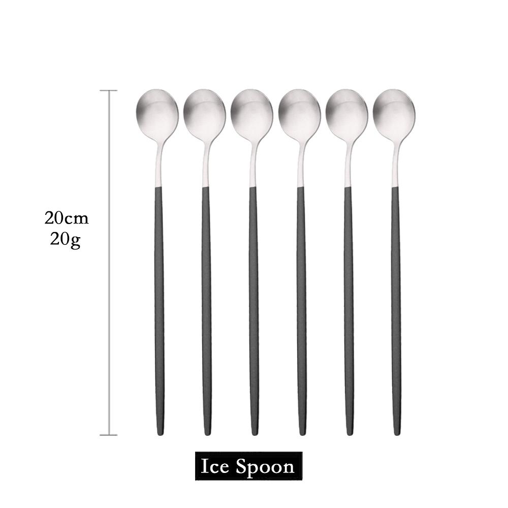 6Pcs Matte Black Long Hangdle Spoon For Stirring Drink Steainless Steel Gold Dinnerware Tableware Cutlery Ice Cream Spoon Set