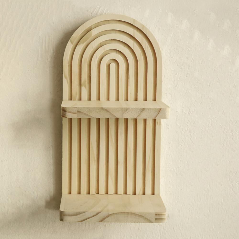 Oval Threaded Wooden Wall Shelves Natural Artistic Wooden Stand Wall Mounted Shelf Living Room