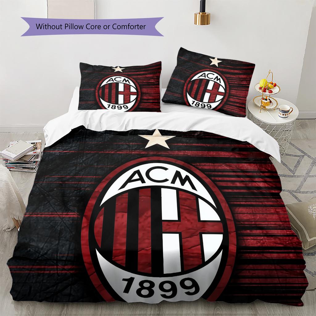 AC Mailand Fußballverein Muster Bettwäsche Bettdecken-Set Heimdekoration Geschenk (1 Bettbezug + 2 Kissenbezüge (ohne Füllung))