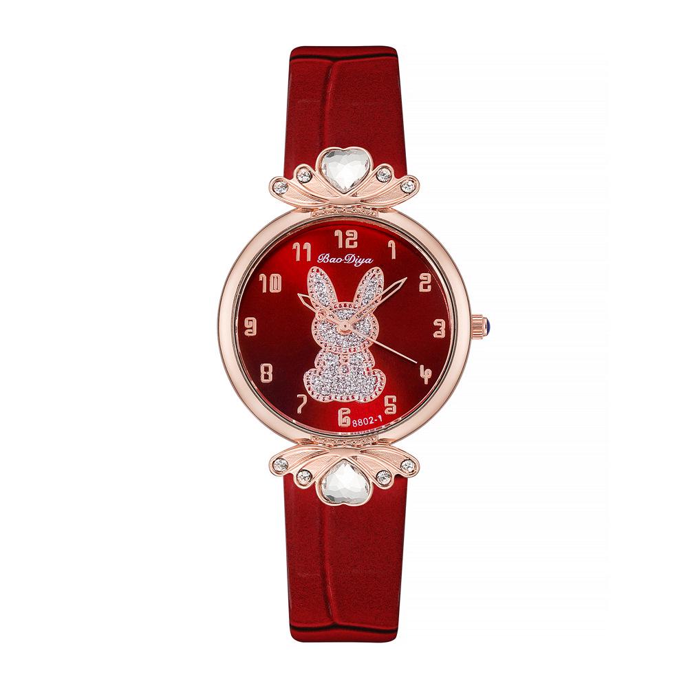Orologio da polso al quarzo alla moda Douyin con fiocco, design di coniglio e quadrante digitale semplice
