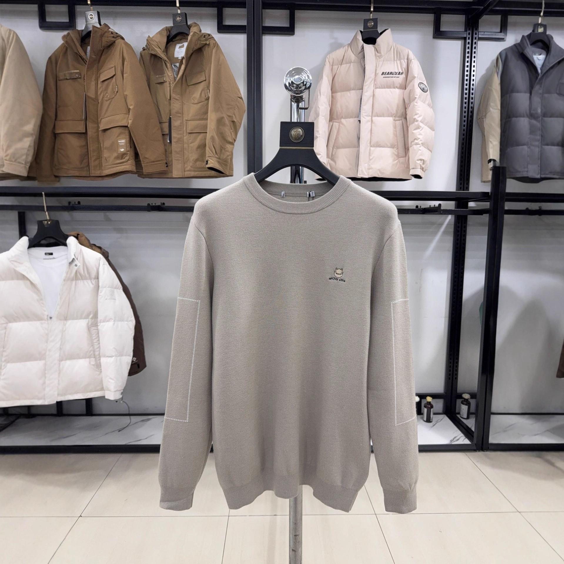 

H Brand Men s Wool Blend Round Neck Knit Sweater - Soft & Cozy for Autumn/Winter Clearance XXL: 185cm, 160-175 lbs бежевий/абрикосовий