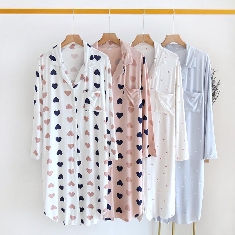 Women's Summer Modal Nightdress: Long Skirt with Short Sleeve Cardigan