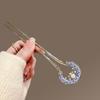 Pearl Hanfu Hairpin Blue and White Porcelain Metal U Shape Hair Stick Cute   Cheongsam Accessories