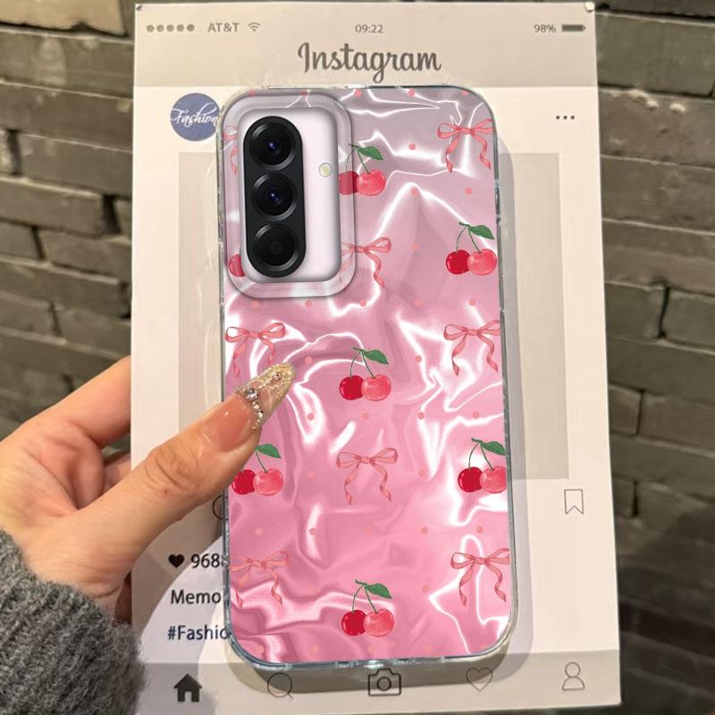 Pink Cherry Bow Leopard Girls Case For Samsung Galaxy A56 A16 A26 A36 A06 A55 A35 A25 A15 A12 A32 A54 S24 S25 S22 S23 FE Cover