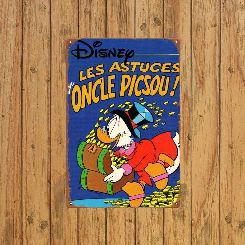 Vintage Uncle Scrooge Tin Sign - 30.48x20.32 Cm Metal Wall Art with "Les Astuces De Uncle Picsou" Design - Perfect for Office, S