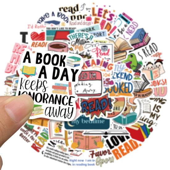 50PCS Reading Lovers Stickers Rich Different Patterns Residue-free Sunproof Adhesive Non-fading Waterproof Book Decals