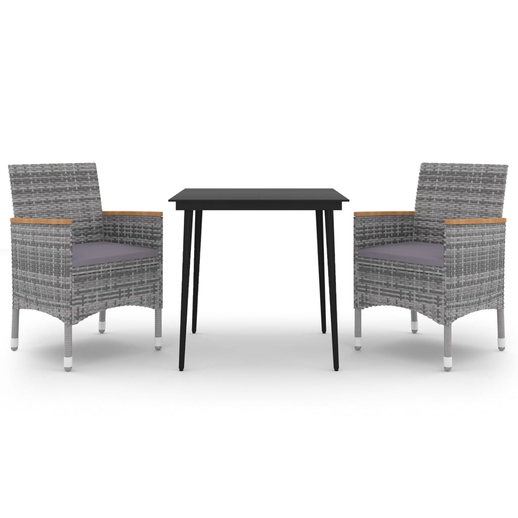 Vidaxl 3-Cz. Garden Furniture Set With Cushions, PE Rattan And Glass