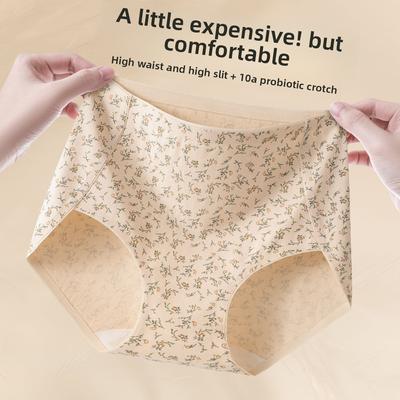 Mädchen Frühling und Herbst Neu Floral Reine Baumwolle Antibakterieller Schritt Spurlos Hohe Taille Bauch Dreieck Slip