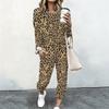 Women Long Sleeve Crew Neck Blouse And High Waist Straight Leg Pants Two Piece Everyday Casual Wear