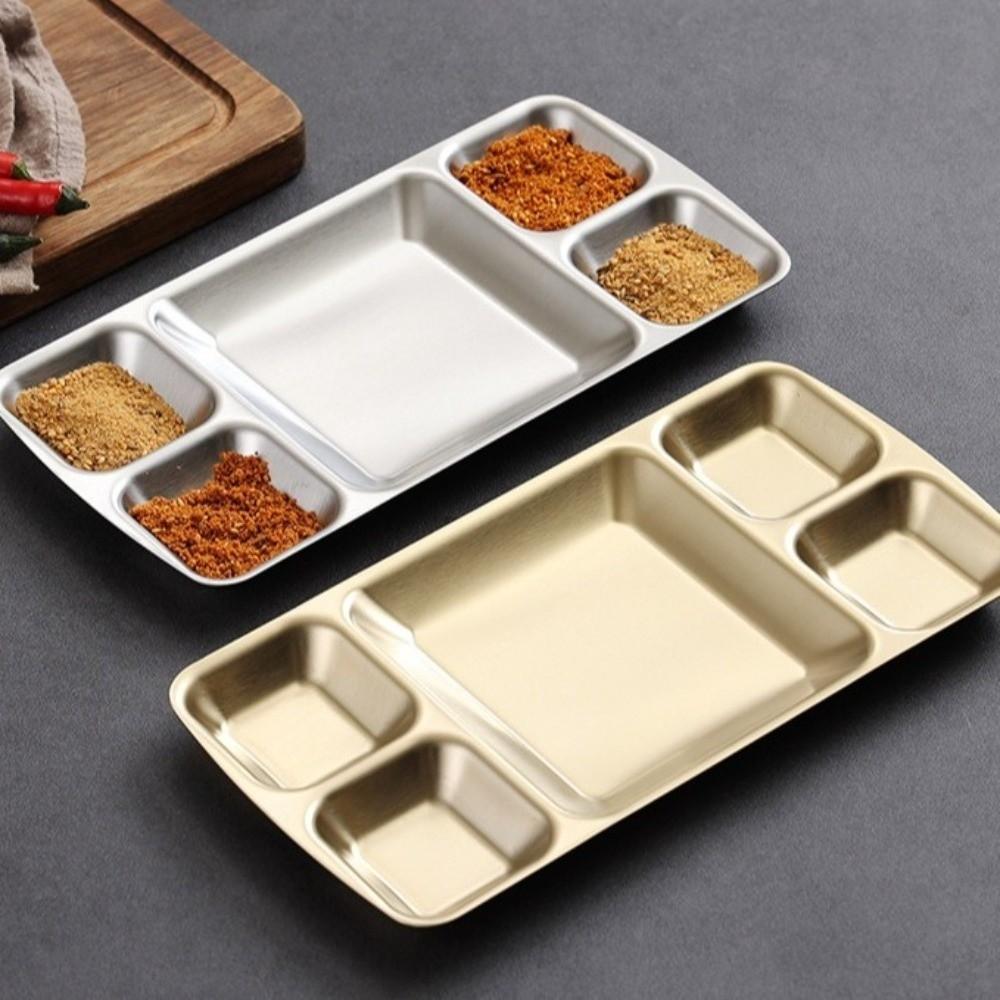 Stainless Steel Divided Dinner Tray Thickened Divided Dip Bowls Sauce Plate Snack Tray Tableware