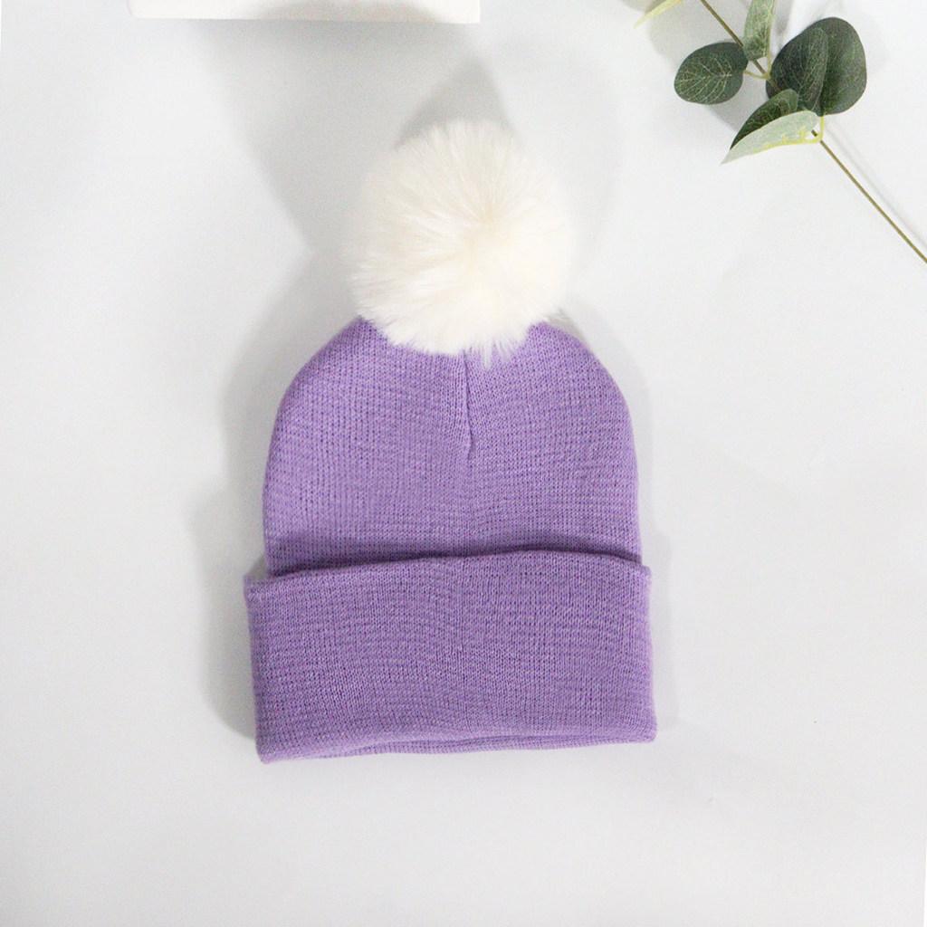 Plush Solid Color Ball Knitted Cap Breathable For Fall Season Gift Fashion