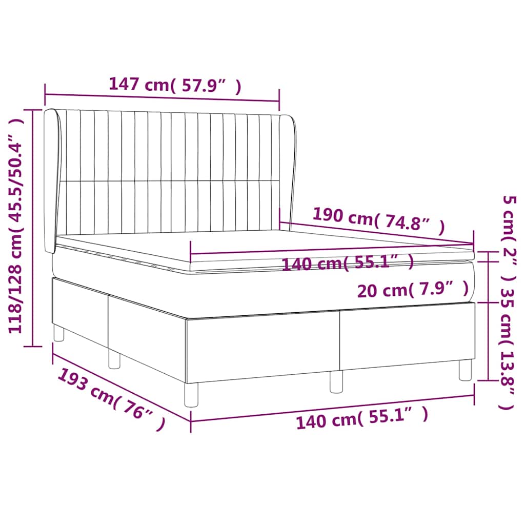 Box Spring Bed with Mattress Dark Green 140x190 cm Velvet