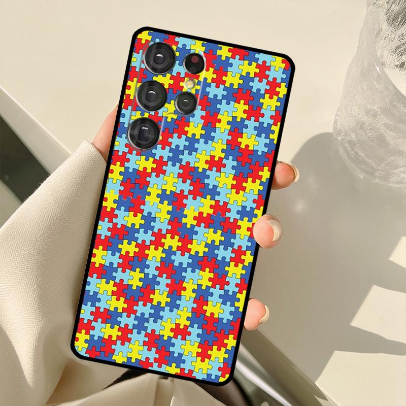 Autism Support Puzzle For Samsung Galaxy S23 S21 S22 Ultra Note 20 S8 S9 S10 Plus Note 10 Plus S20 FE Phone Cover