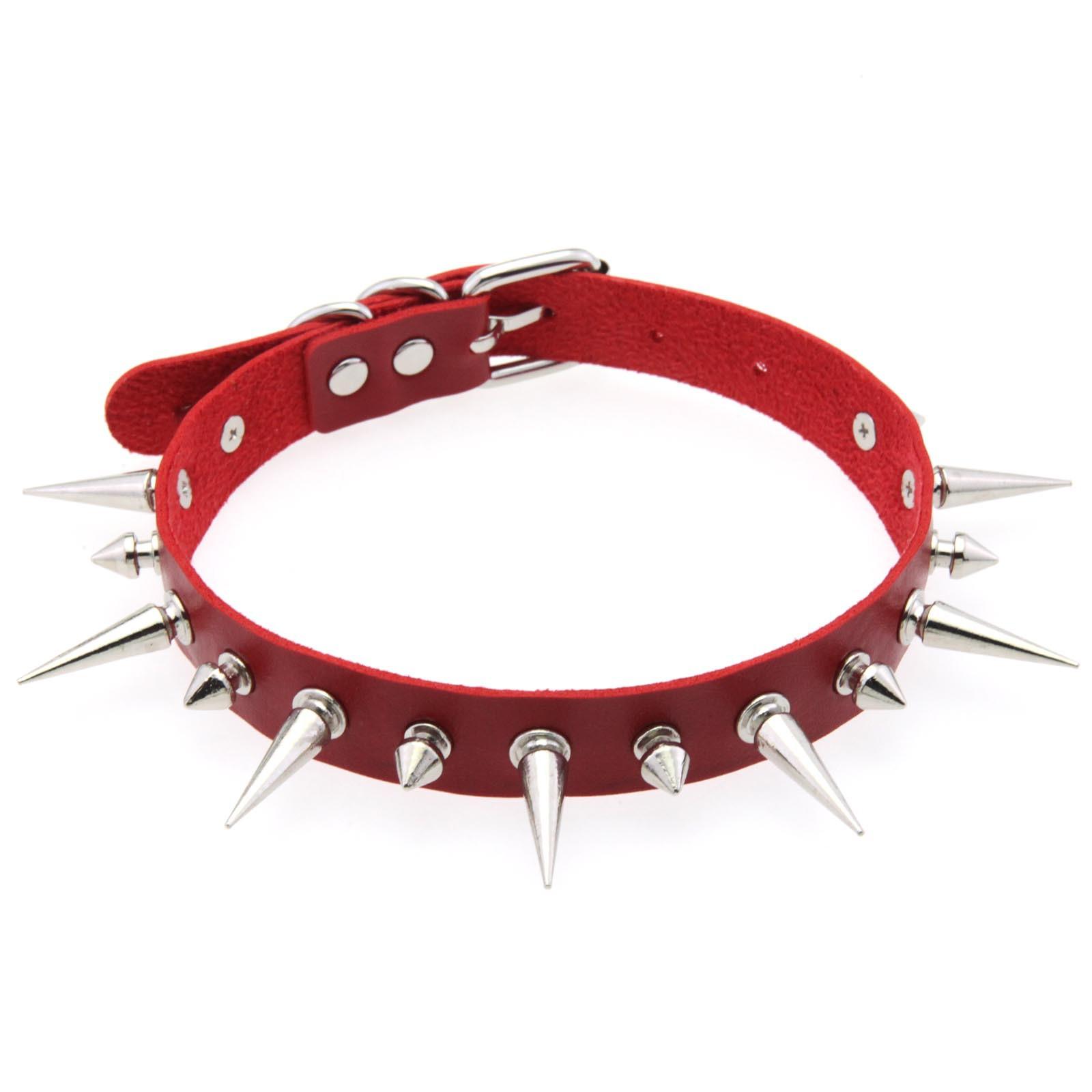 Punk Lange Doornen Choker Pu Leer Kraag Voor Vrouwen Mannen Cool Grote Klinknagels Met Studs Choker Goth Stijl Ketting Emo Accessoires red