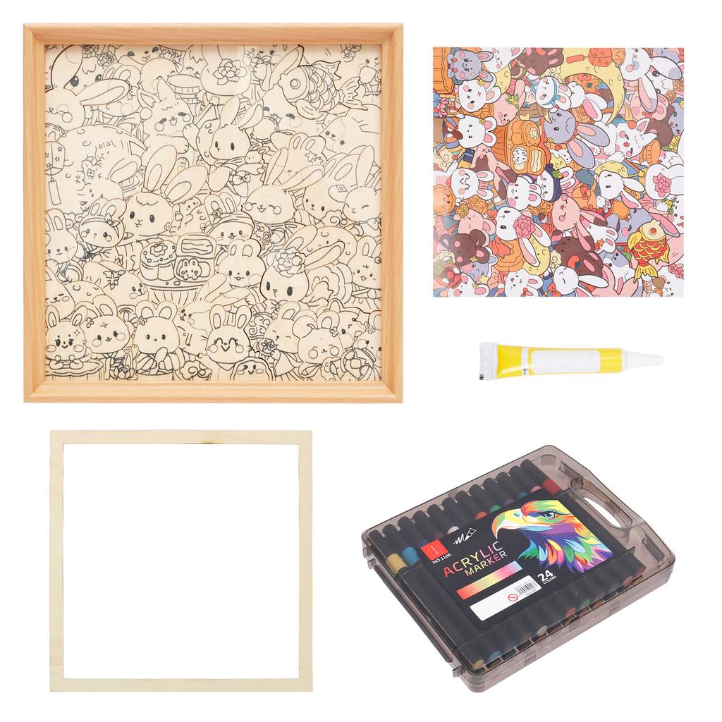 DIY Wooden Puzzle With Frame Cat/Dog/Rabbit Unique Animal Wood Puzzle Hand-Painted Coloring Wooden Puzzle Kid Gifts Home Decor
