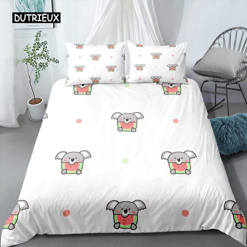 3D Koala Duvet Cover Set Microfiber Cartoon Leaves Baby Bear Australian Wildlife Themed  Bedding Set Queen Size Comforter Cover