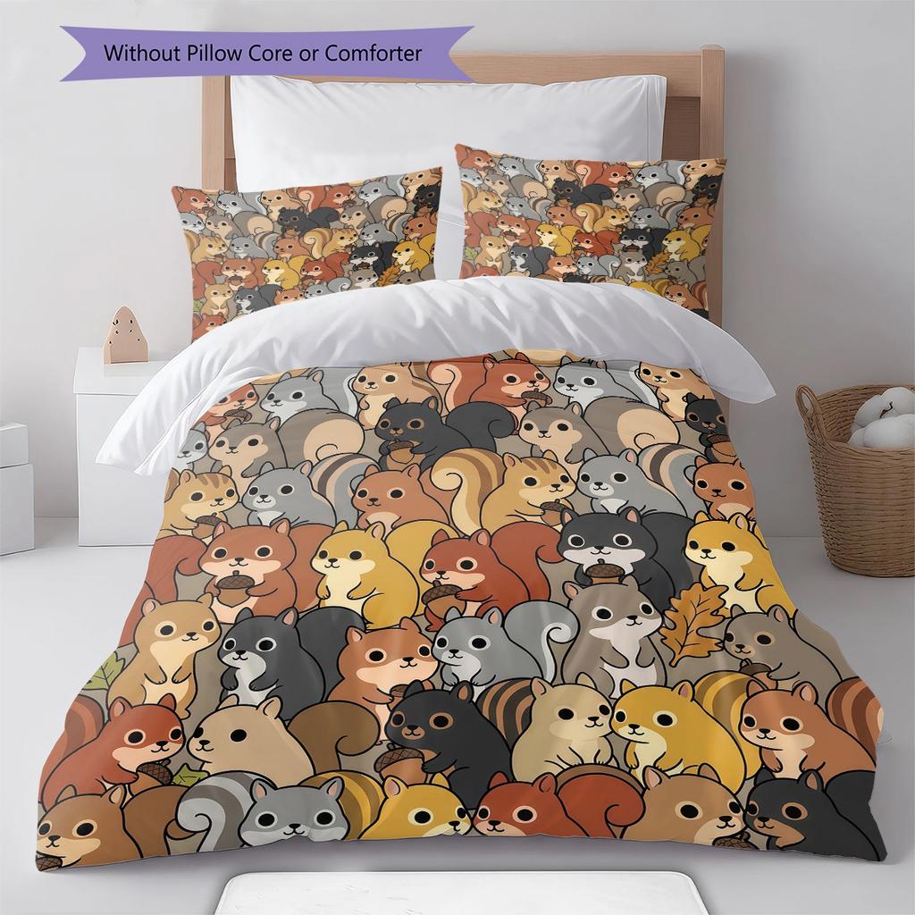 Cartoon Animal Art Pattern Bedding,Quilt Set Quilt Cover Pillowcase Home Birthday Gift (1 * duvet cover + 2 * pillowcase, without core)