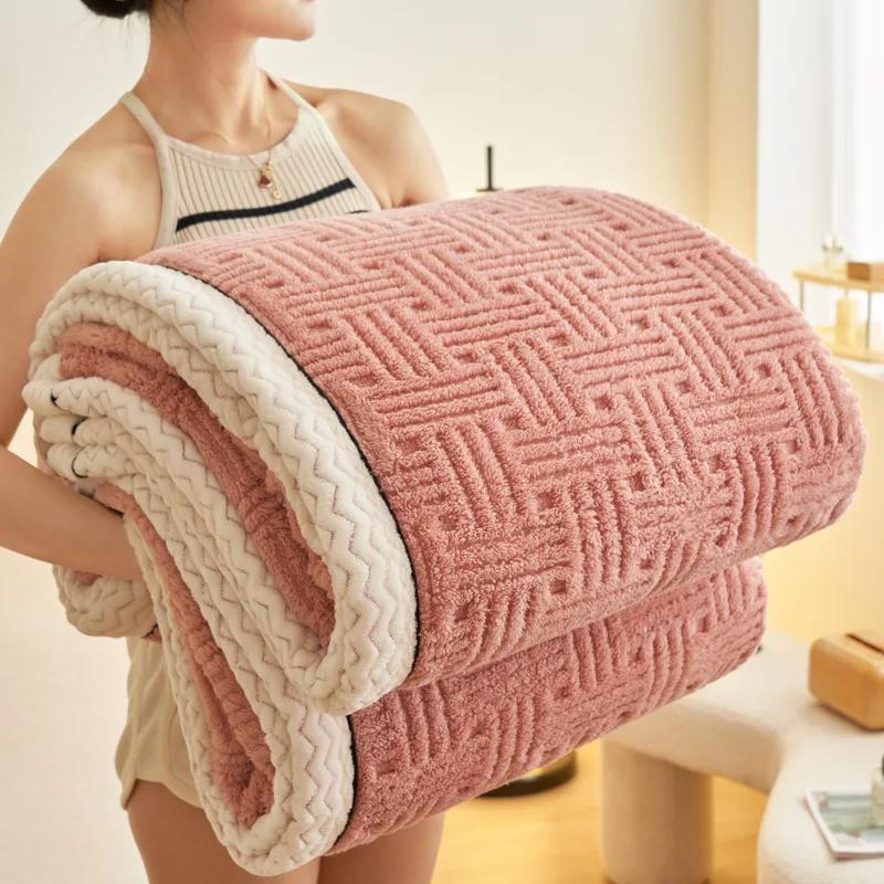Furry Plush Warm Winter Blanket A Grade Carved Velvet Coral Fleece Flannel Soft Thick Bedspread For Bed Sofa Single Double Size