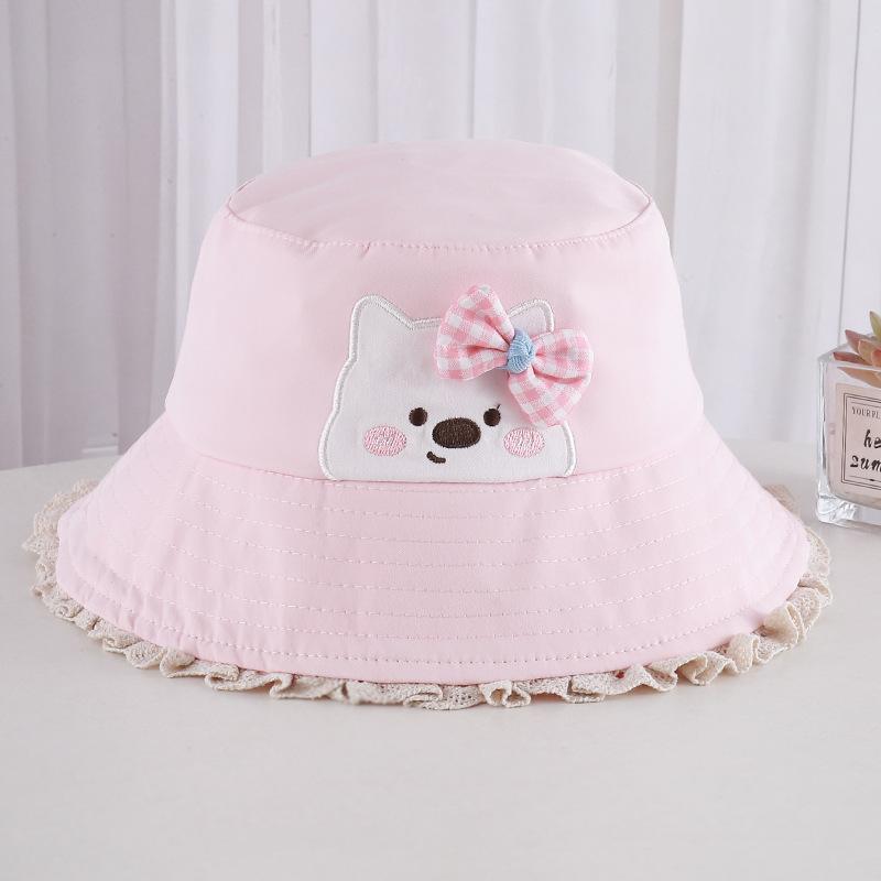 Children Cute Cartoon Bucket Hat Sun Hat Baby Girl Summer Bear Pot Hat Sun Hat 52 head circumference розовый