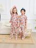 Children's Cotton Silk Pajama Set - Medium Sleeve, Long Pants, Cartoon Print, Thin, for Boys, Girls, and Babies.