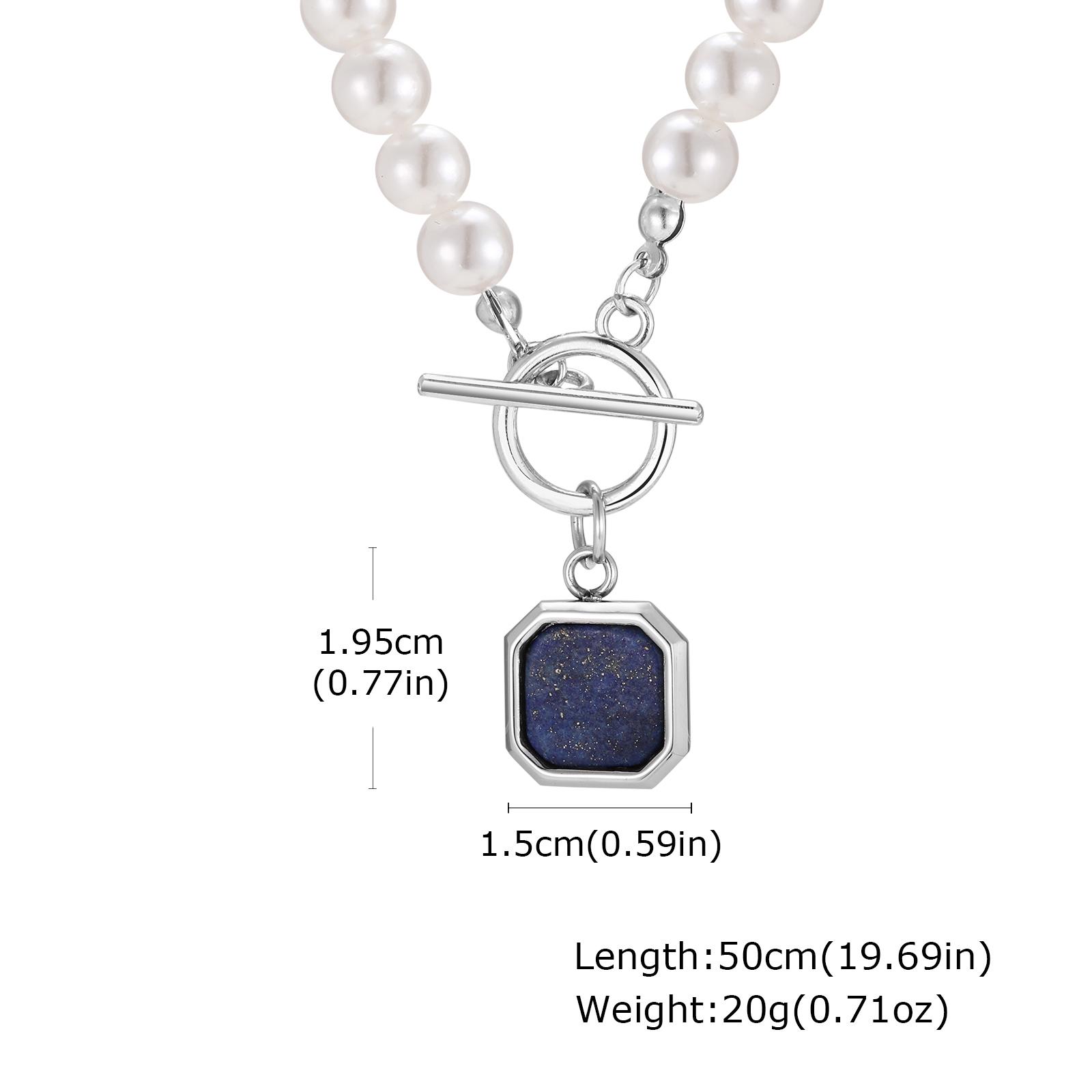 

Trendy Square Natural Stone Stainless Steel Necklaces, Imitation Pearl Beads Chain Necklace, Hip Hop Cool Fashion Jewelry Gift