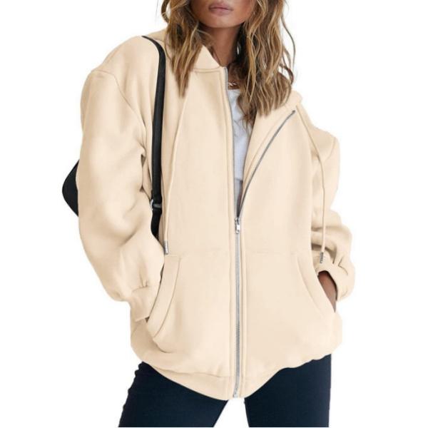 Women's Autumn Fashion Zipper Hoodie Long Sleeve Hooded Pullover Sweatshirt Casual Solid Color Tops with Pockets