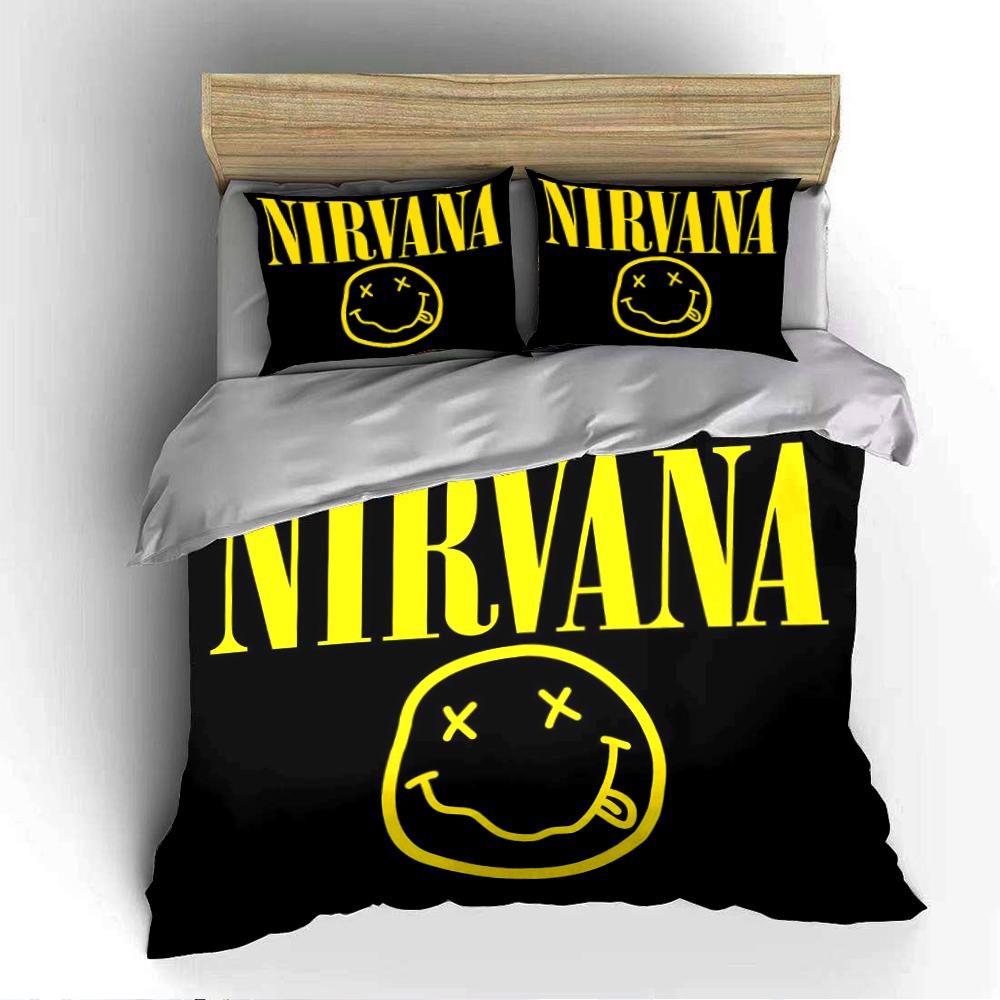 Nirvana Logo Black and Yellow Bedding Set Bedding Set (1 Duvet Cover, 2 Pillowcases, Duvet Not Included)