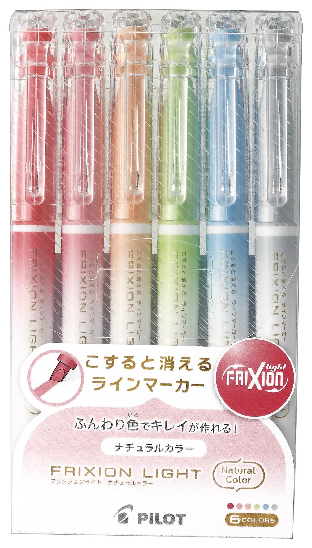 PILOT FriXion Light Highlighter Natural SFL60SL6CN Pen, 3.3mm, Color, 6-Color Set,