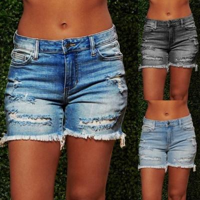 Summer Casual Women's Wear Ripped Fringed Ladies High Waist High Stretch Denim Shorts
