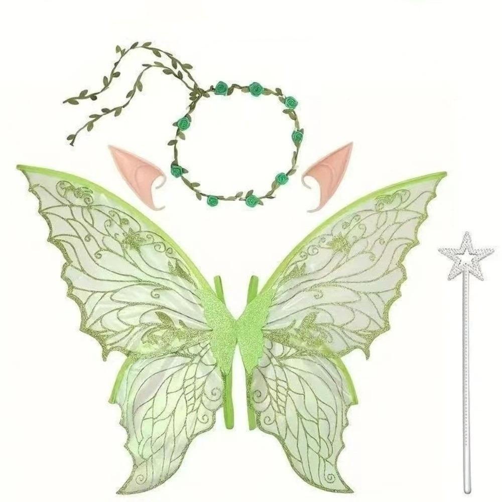 Sparkling Wings Wreath Elf Ear Set Foldable Fairy Cosplay Set Butterfly Wings Set  Themed Party