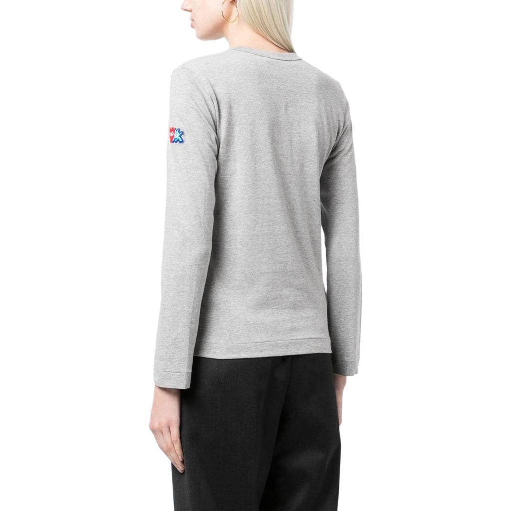 Comme des Garçons PLAY (WMNS) COMME Des GARCONS PLAY SS25 X Invader Double Pixel Heart Long Sleeve T-Shirt 'Gray' Women's AZ-T329-051-2