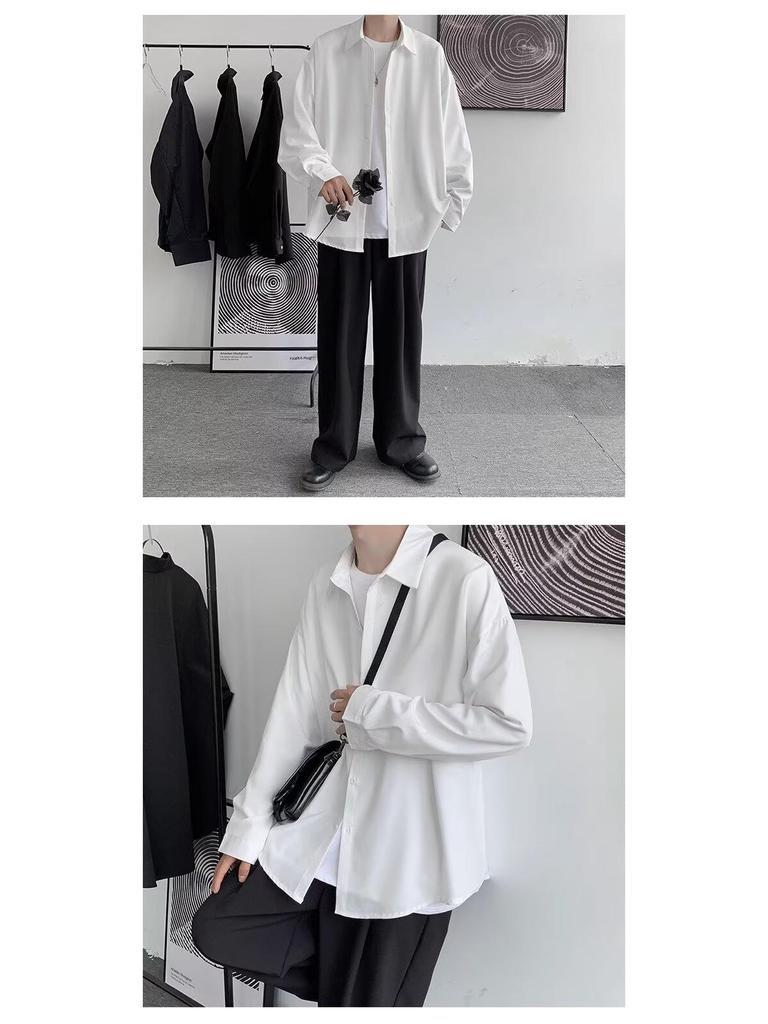 Unisex Solid Color Long Sleeve Tie Shirt - Trendy Korean Style for Spring/Autumn