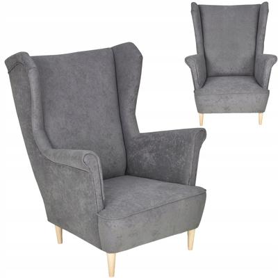Max Scandinavian Wing Chair, Velvet Fabric, Grey