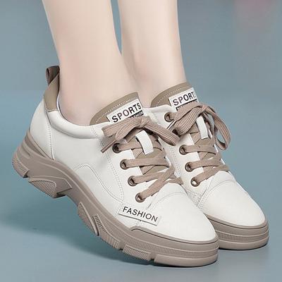 Frühling Rutschfeste Weiche Leder Sneaker Trekking Schuhe Neu Damen Dicksohlige Schnürschuhe Freizeit Skateboard Sportschuhe2025