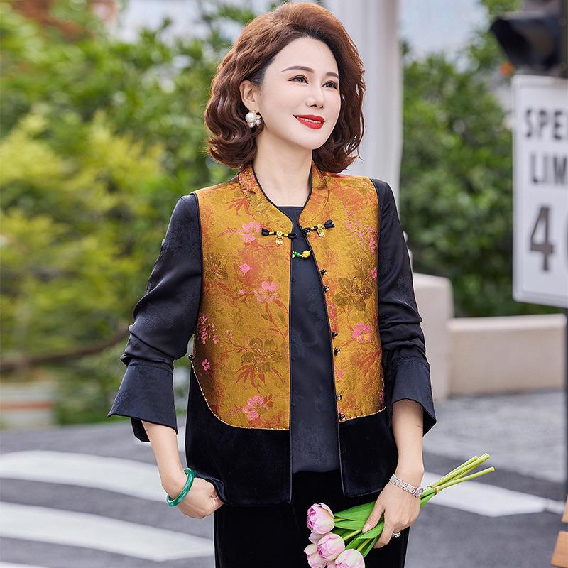 

Jacquard Vest: Elegant Tang Suit for Middle-Aged and Elderly Women—Spring & Autumn Style 2XL (For 105-120 kg)