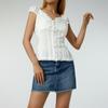 Women Fashion Solid Color Shirts Puff Short Sleeve V-Neck Blouses Summer Button-Down Casual Tops