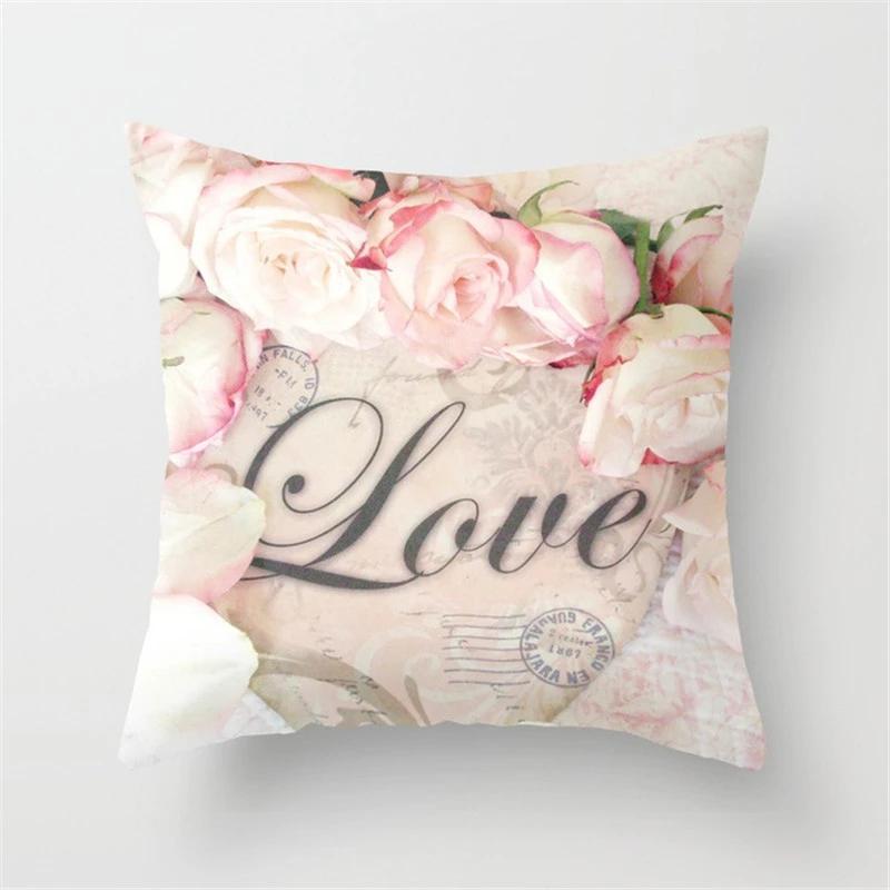 Rose Flowers Polyester Cushion Cover  Nordic Style Home Decoration Throw Pillow For Sofa Bed Car Pillow Case