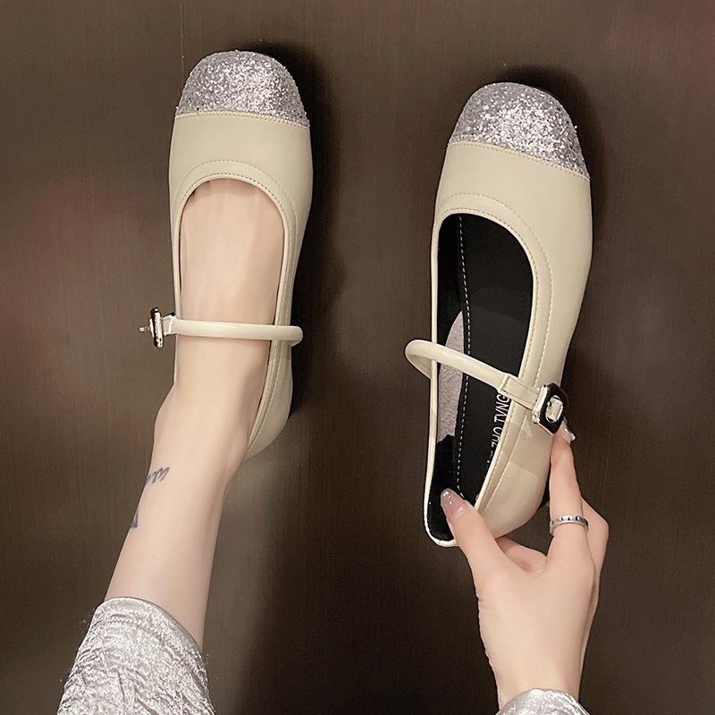 Fashion temperament silver with skirt one-pedal flat-soled single shoes women's 2025 new autumn French Mary Jane shoes