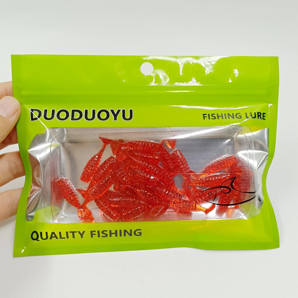 DUODUOYU 30PCS Mini Soft Fishing Lures 30mm/0.6g Small T-tail Worm Lure Silicone Artificial Bait Bass Pike Fishing Tackle