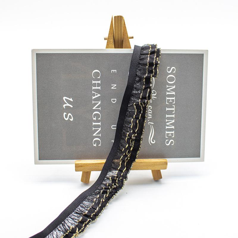 5Meters 25mm Wide Double-layer Fungus Chiffon Elastic Silver Gold Silk Lace for Children's Clothing Hanfu Accessories Snow Gauze Lace