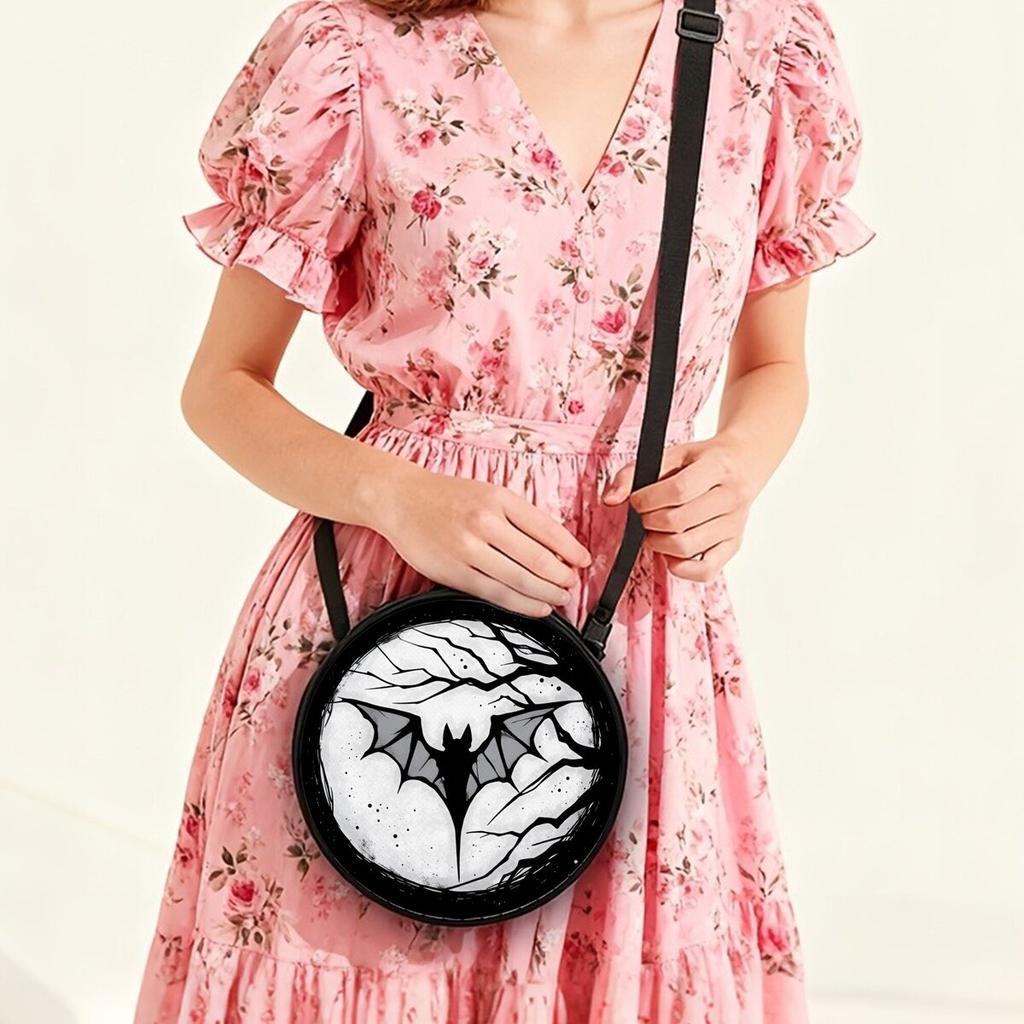 Fledermaus-Print Runde Schultertasche Lässige Umhängetasche für Damen Beste Geschenke 2D Flach Lässig Täglich Crossbody-Tasche