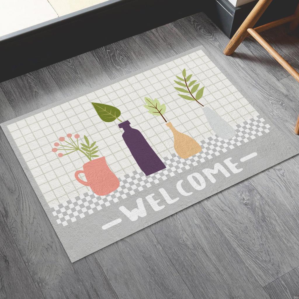 Creative Small Fresh Cactus Plant Print Welcome Door Mat Square Cuttable Fluffy Carpet Rug Non-slip Entrance Mat for Home Decor