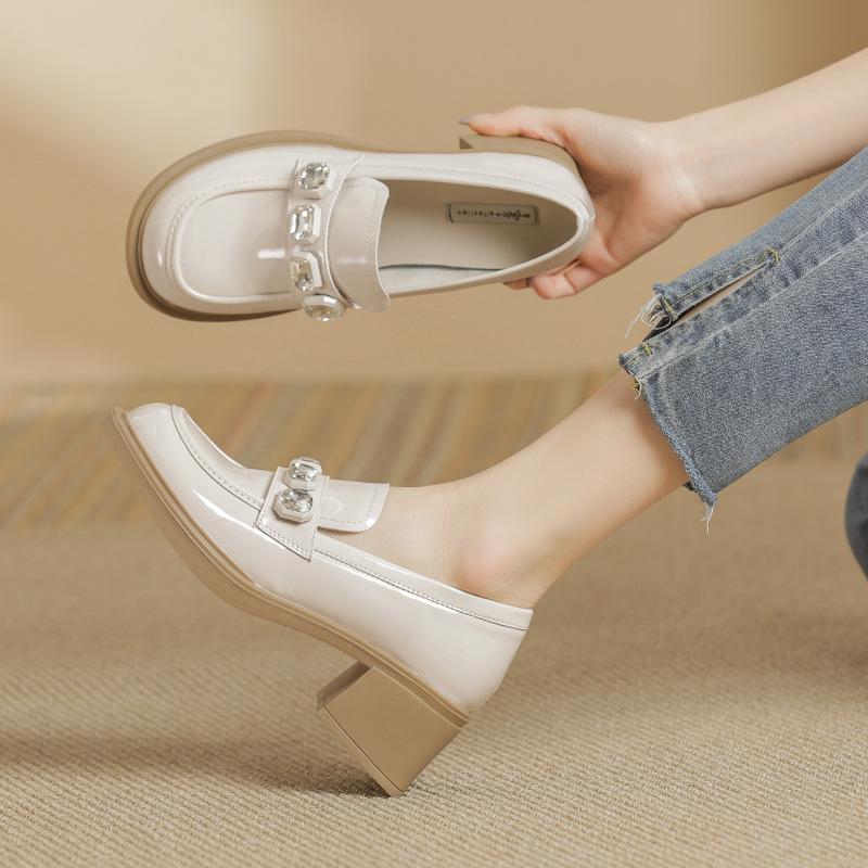 

Мэри Джейн туфли с мелким вырезом, жемчужным толстым каблуком и платформой, стиль колледж, одинарные туфли для женщин 40