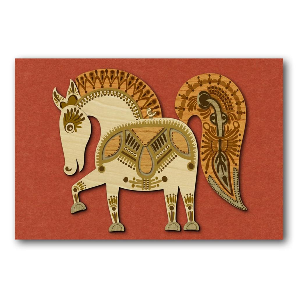 KINOWA "Cutie Golden Horse" Wood Collage Original DIY Kit - Horse - Made In Japan
