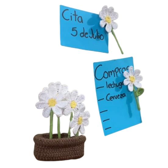 Crochet Potted Flower Fridge Magnet DIY Home Office Kitchen Locker Fridge Knitting Potted White Flower Magnetic Decoration Ornament