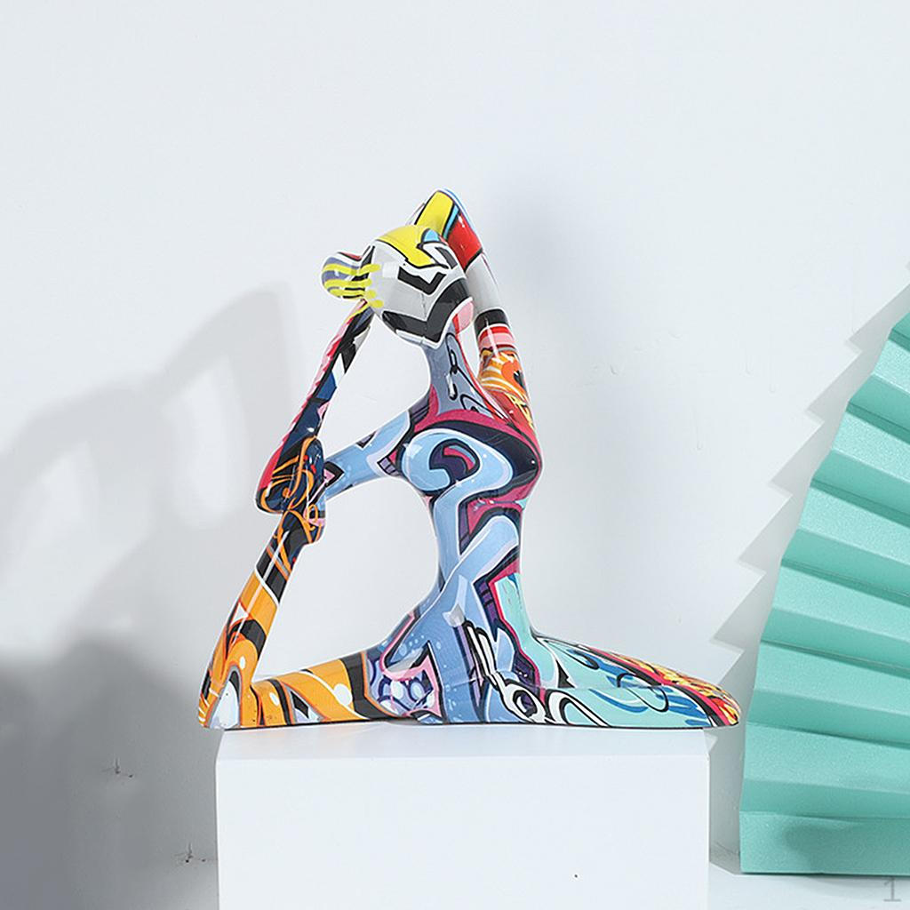 Ornament Statue Yoga Women Pose Figurine Graffiti Sculpture Indoor Garden Home Decor