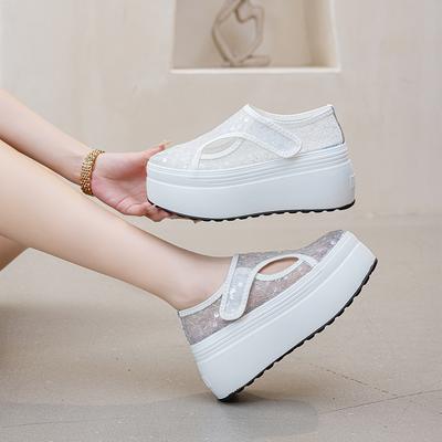 8CM Air Mesh Synthetic Leather High Brand Casual Falt Women Shoes Ladies Vulcanize Summer Platform Wedge Sneakers Breathable