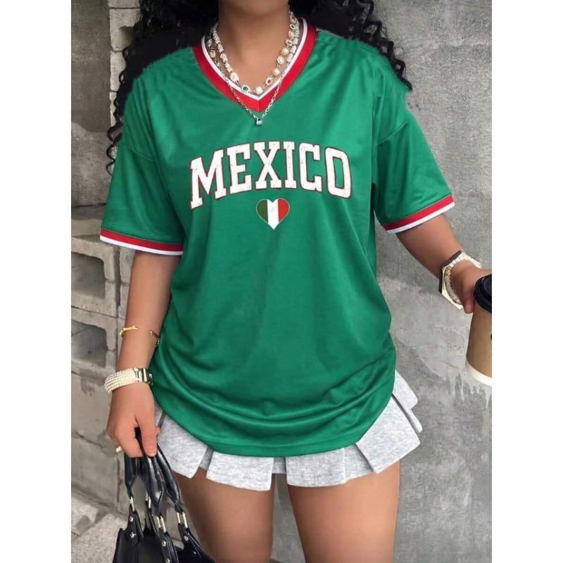 Jersey Tops Summer Men Women's V-Neck Jersey Mexico Football Jersey Breathable Sport Girl T-Shirt Polyester men t-shirt
