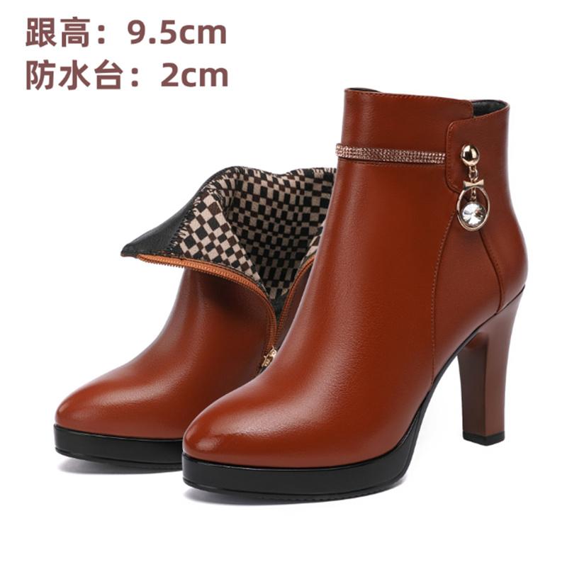 Botines de piel suave a la moda para mujer, tacones altos, zapatos con cremallera, botas de invierno cálidas de piel, plataforma, talla 34-41
